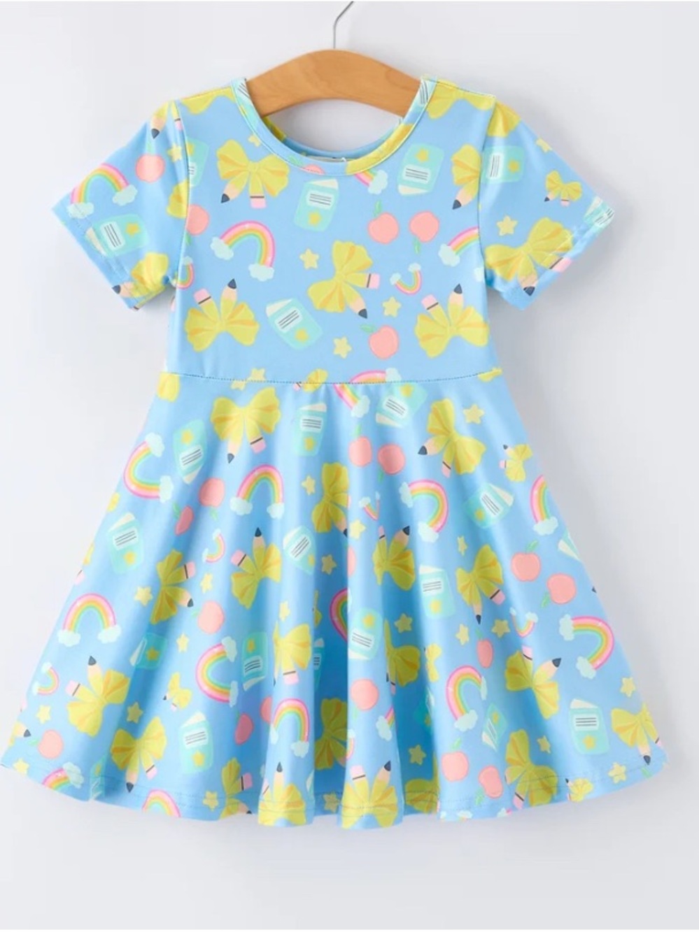NWT -  Rylee Faith Designs - Girls Back To School Rainbow Pencil Bow Dress - 4